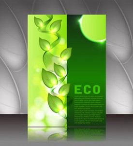 Green flyer with leaves printed on and the word Eco
