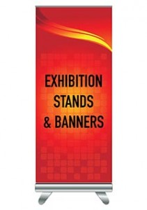 Exhibition stand and red printed banner