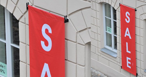 Hanging banner with Printed red sale sign